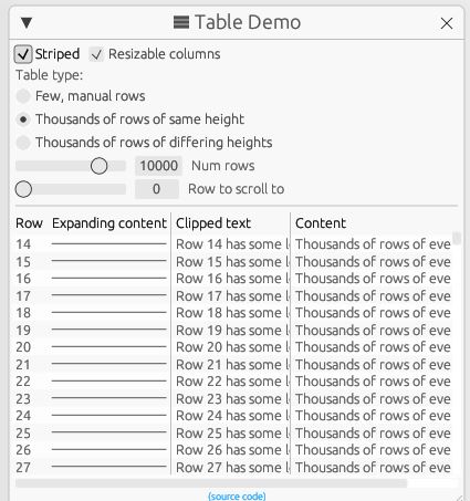 Table Demo from EGUI