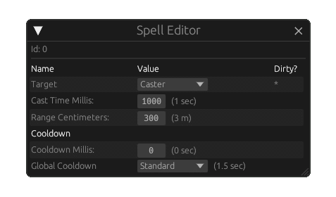 Spell Editor with a dirty target